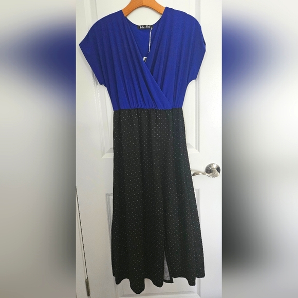Comfy Polka Dot dress with Royal Blue wrap top - Picture 1 of 6